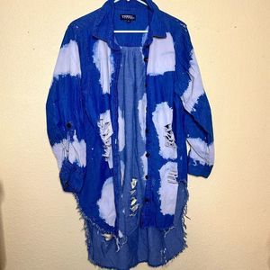 Ripped Oversized Denim Bleach Wash Shirt Women Size 2X